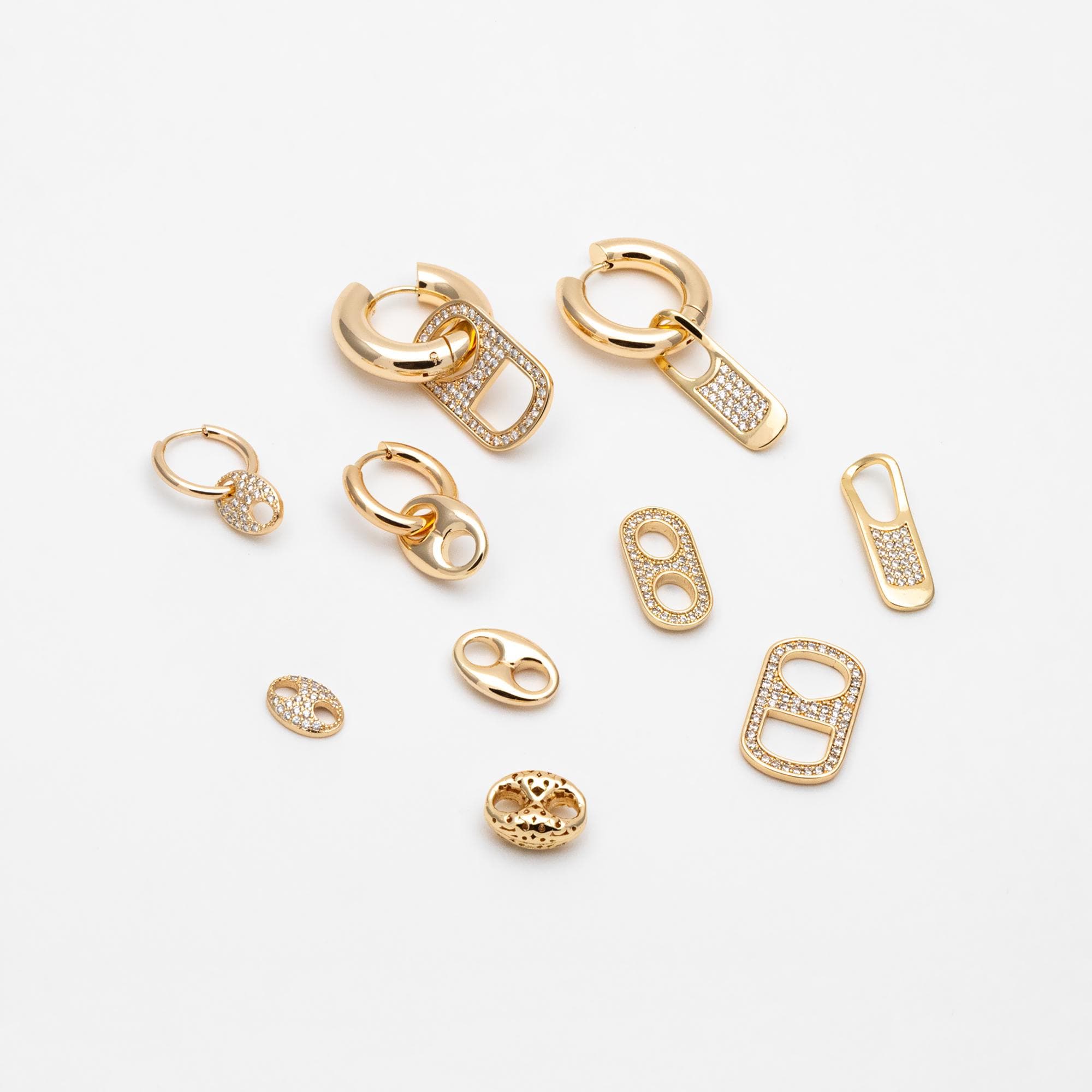 4pcs Gold Puff Mariner Link Charms, Zipper Charms, Soda Tab Charms, Earring Findings, Jewelry Supplies (GB-2132)